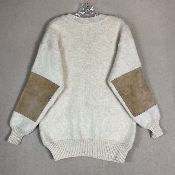 Samband Iceland Sweater Mens Medium White Vintage Wool Knit V Neck Pullover - Picture 11 of 12